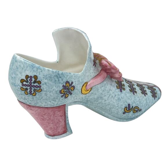 Halcyon Days 1994 Porcelain Shoe – Blue & Pink with Gold Accents (Collectible) - Picture 6 of 8